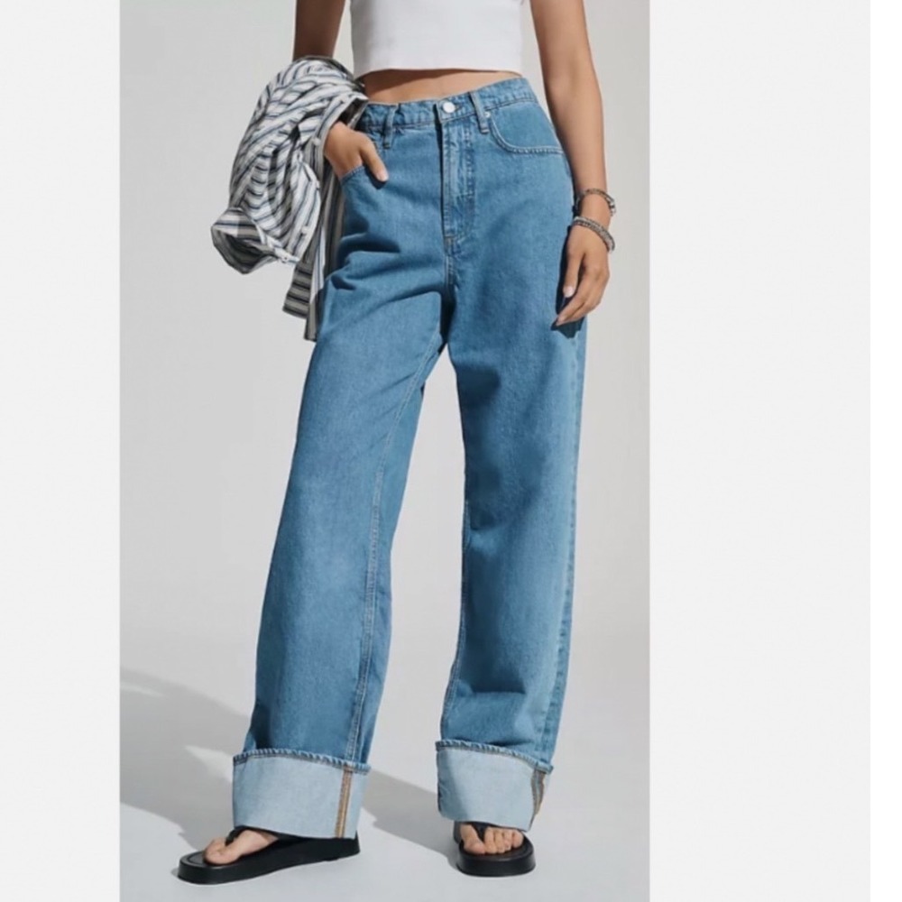 FRAME Rolled High‎ Rise Jean In Meadow Size 29 Wide Leg
